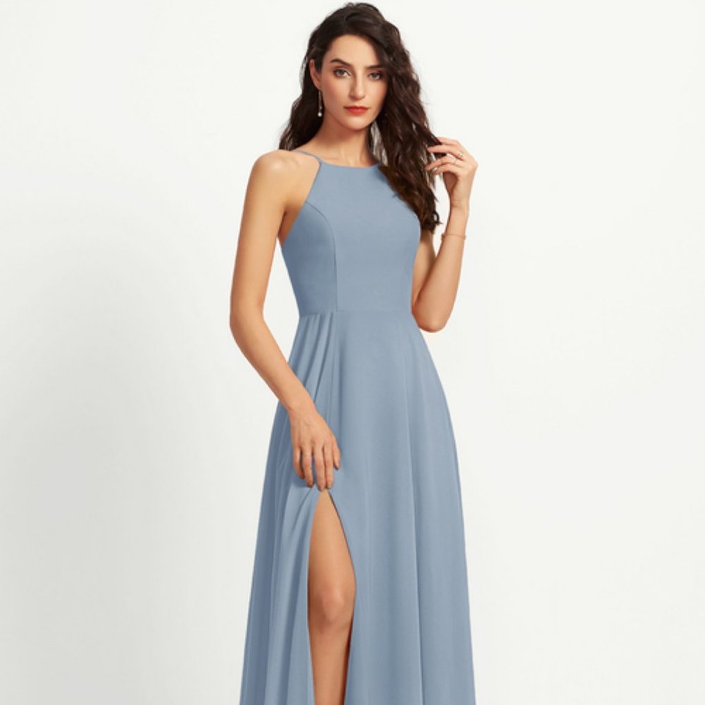 Dusty Blue Floor-Length Bridesmaid Dress